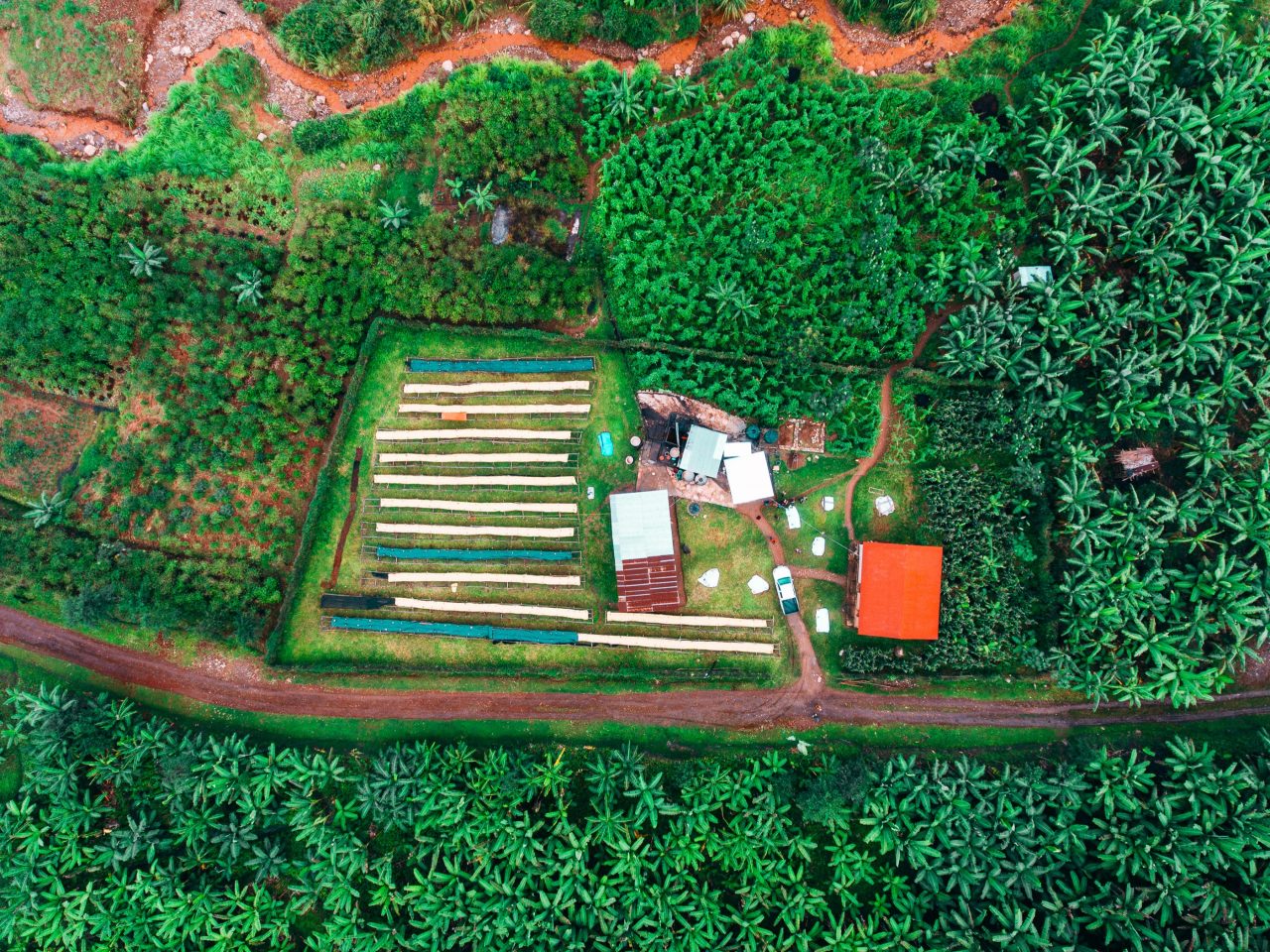 Vue aérienne de la station de lavage Vunga (District de Nyabihu, Rwanda)